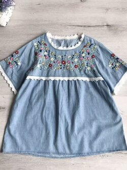 เสื้อยีนส์ลายปักแต่งผ้าลูกไม้