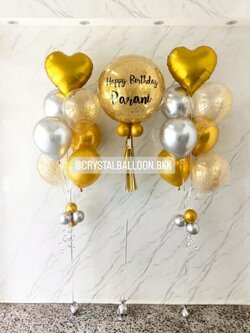 ลูกโป่ง วันเกิด Bubble ขนาด 24" กลิตเตอร์สีทอง พร้อมตกแต่ง ช่อลูกโป่งฟอยล์หัวใจ ขนาด 18" ช่อ 7 ลูก 2 ช่อ,ลูกโป่งใส ใส่กลิตเตอร์ สามารถเปลี่ยนสีลูกโป่ง/เปลี่ยนข้อความ/เปลี่ยนขนาด/เปลี่ยนสี-ฟอยล์ตกแต่งได้