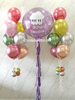 ลูกโป่ง เปิดร้าน Bubble ขนาด 36" กลิตเตอร์สีม่วง 1 ลูก พร้อม ช่อลูกโป่ง ช่อ 7 ลูก 2 ช่อ พร้อมตกแต่ง สามารถเปลี่ยนสีลูกโป่ง/เปลี่ยนข้อความ/เปลี่ยนขนาดได้