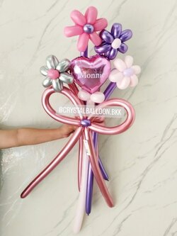 สั่ง Flower Balloon Small Bouquet ช่อ 5 ดอก Theme สีม่วง-ชมพู พร้อมตกแต่ง สามารถเปลี่ยนสีลูกโป่ง/เปลี่ยนข้อความได้