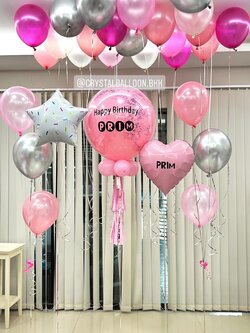ลูกโป่ง วันเกิด ลูกโป่งยาง ขนาด 24" Theme สีชมพู พร้อม ช่อลูกโป่ง ช่อ 3 ลูก 2 ช่อ,ฟอยล์ดาว ขนาด 18" 1 ชิ้น,ฟอยล์หัวใจ ขนาด 1 ชิ้น,ลูกโป่งลอยฝ้า 20 ลูก พร้อมตกเเต่ง สามารถเปลี่ยนสีลูกโป่ง/เปลี่ยนข้อความ/เปลี่ยนขนาดได้