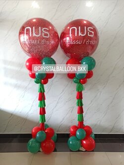 เสาลูกโป่ง เปิดงาน Bubble ขนาด 36" กลิตเตอร์สีแดง 2 เสา พร้อมตกแต่ง สามารถเปลี่ยนสีลูกโป่ง/เปลี่ยนข้อความได้