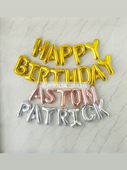 ฟอยล์ตัวอักษร ติดผนัง วันเกิดเด็ก ฟอยล์ตัวอักษร Happy Birthday ขนาด 16" สีทอง 1 ชิ้น พร้อม ฟอยล์ตัวอักษรชื่อ 12 ตัวอักษร พร้อมตกแต่ง สามารถเปลี่ยนสี-ฟอยล์ตัวอักษรได้