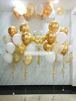 ลูกโป่ง อำลา Bubble USA 24" Theme ทอง พร้อม ช่อลูกโป่ง 9 ลูก 4 ช่อ,ลูกโป่งใส ใส่ กลิตเตอร์ พร้อมตกแต่ง ลูกโป่งลอยฝ้า 10 ลูก สามารถเปลี่ยนสีลูกโป่ง/เปลี่ยนข้อความได้