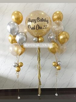 ลูกโป่ง วันเกิด Bubble ขนาด 36" กลิตเตอร์สีทอง 1 ลูก พร้อม ช่อลูกโป่ง ช่อ 7 ลูก 2 ช่อ พร้อมตกแต่ง สามารถเปลี่ยนสีลูกโป่ง/เปลี่ยนข้อความ/เปลี่ยนขนาดได้