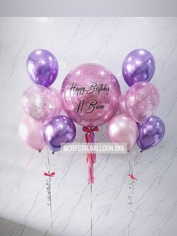 ลูกโป่ง วันเกิด Bubble ขนาด 24" สีชมพู พร้อมตกแต่ง ช่อลูกโป่งโครเมี่ยม ช่อ 5 ลูก 1 ช่อ,ลูกโป่งใส ใส่กลิตเตอร์ สามารถเปลี่ยนสีลูกโป่ง/เปลี่ยนข้อความ/เปลี่ยนขนาดได้