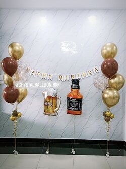 ลูกโป่ง วันเกิด ช่อลูกโป่ง 7 ลูก 2 ช่อ พร้อม ป้ายธง Happy Birthday พร้อมตกแต่ง ฟอยล์แก้วเบียร์ 1 ชิ้น,ฟอยล์ขวดเหล้า 1 ชิ้น,ลูกโป่งใส ใส่กลิตเตอร์ สามารถเปลี่ยนสีลูกโป่ง/เปลี่ยนสี-ป้ายธง/เปลี่ยนฟอยล์ตกแต่งได้