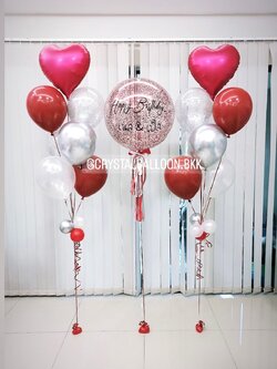 ลูกโป่ง วันเกิด Bubble ขนาด 24" พร้อม ช่อลูกโป่งฟอยล์หัวใจ ขนาด 18" 2 ช่อ พร้อมตกเเต่ง สามารถเปลี่ยนสีลูกโป่ง/เปลี่ยนข้อความ/เปลี่ยนขนาดได้