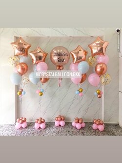 ลูกโป่ง วันอำลา Bubble ขนาด 24" กลิตเตอร์สีโรสโกล พร้อม ช่อลูกโป่งฟอยล์ดาว ขนาด 24" สีโรสโกล ช่อ 5 ลูก 2 ช่อ พร้อม ช่อ 7 ลูก 2 ช่อ ลูกโป่งใส ใส่ Confetti พร้อมตกเเต่ง สามารถเปลี่ยนสีลูกโป่ง/เปลี่ยนข้อความ/เปลี่ยนสี-ฟอยล์ตกเเต่งได้