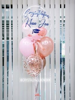 ลูกโป่ง รับปริญญา Bubble USA ขนาด 24" Theme สีโรสโกล พร้อม ลูกโป่ง 4 ลูก,ลูกโป่งใส ใส่ Confetti พร้อมตกเเต่ง สามารถเปลี่ยนสีลูกโป่ง/เปลี่ยนข้อความได้