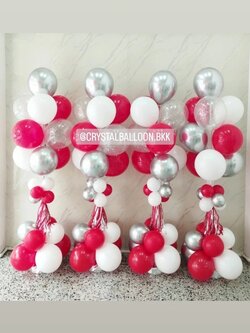 เสาลูกโป่ง เปิดร้าน เสาช่อลูกโป่ง ช่อ 10 ลูก 4 เสา Theme สีแดง-เงินโครเมี่ยม พร้อมตกแต่ง สามารถเปลี่ยนสีลูกโป่งได้