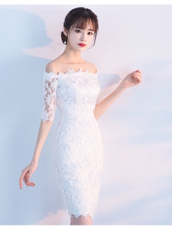 Pro-order ชุดเช่า เดรส สีขาว ปาดไหล่ ลูกไม้ ถ่ายพรีเวดดิ้ง