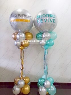 เสาลูกโป่ง เปิดงาน Bubble ขนาด 36" กลิตเตอร์สีเงิน 2 เสา พร้อมตกแต่ง สามารถเปลี่ยนสีลูกโป่ง/เปลี่ยนข้อความได้