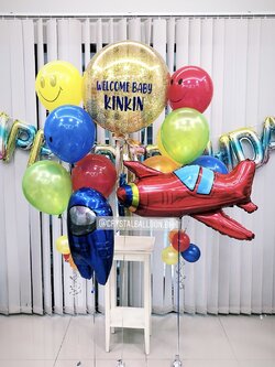 ลูกโป่ง Welcome Baby พร้อม Bubble ขนาด 24" พร้อมตกแต่ง ตัวอักษร HAPPY BIRTHDAY 13 ตัว สีรุ้ง,Among Us 1 ชิ้น,เครื่องบินใหญ่ 1 ชิ้น,ช่อลูกโป่ง หน้ายิ้ม หลากสี 2 ช่อ สามารถเปลี่ยนสีลูกโป่ง/เปลี่ยนสี-ตัวอักษร HBD/เปลี่ยนข้อความ/เปลี่ยนฟอยล์ตกแต่งได้