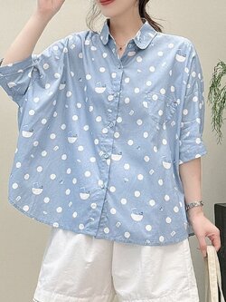 เสื้อผ้าฝ้ายลายจุดแต่งกระเป๋าทรงโอเวอร์ไซส์