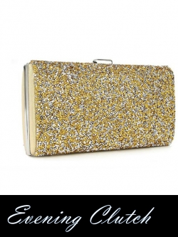 พร้อมส่ง Evening Clutch กระเป๋าออกงาน ทรงสี่เหลี่ยม พร้อมสายโซ่ยาว อัดคริสตัลเม็ดเล็ก สวยหรู สีทอง