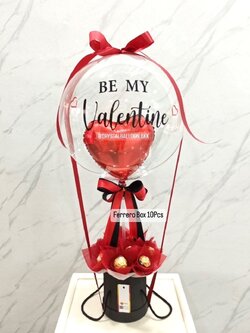 ลูกโป่ง Valentine's Ferrero Rocher Box 10 ลูก Bubble ขนาด 18" พร้อม ฟอยล์หัวใจ ขนาด 10" 1 ชิ้น พร้อมตกแต่ง สามารถเปลี่ยนข้อความ/เปลี่ยนสี-ฟอยล์ตกแต่งได้