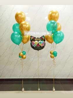 ลูกโป่ง วันเกิด ช่อลูกโป่งสีโครเมี่ยม ช่อ 5 ลูก 2 ช่อ พร้อม ฟอยล์แมว 1 ชิ้น พร้อมตกแต่ง สามารถเปลี่ยนสีลูกโป่งได้