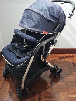 [มือสอง] Aprica Optia Premium รถเข็นเด็ก สีกรม-น้ำเงิน พร้อมใช้งาน