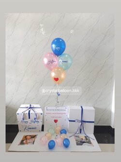 Happy Birthday Surprised Box กล่องเซอร์ไพรส์ พร้อม ลูกโป่ง 4 ลูก พร้อมตกเเต่ง สามารถใส่รูปได้ 2 ใบ สามารถเปลี่ยนสีลูกโป่ง/เปลี่ยนสีข้อความได้