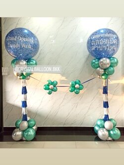 เสาลูกโป่ง เปิดร้าน Bubble ขนาด 36" กลิตเตอร์สีน้ำเงิน 2 เสา พร้อม ริบบิ้นตัดเปิดงาน 1 ท่าน พร้อมตกแต่ง สามารถเปลี่ยนสีลูกโป่ง/เปลี่ยนข้อความได้