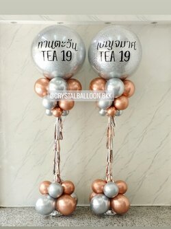 เสาลูกโป่ง เปิดงาน Bubble ขนาด 36" กลิตเตอร์สีเงิน 2 เสา พร้อมตกแต่ง สามารถเปลี่ยนสีลูกโป่ง/เปลี่ยนข้อความได้