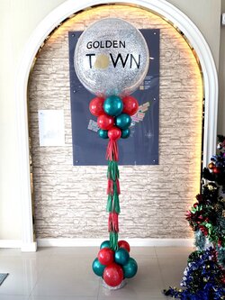 เสาลูกโป่ง เปิดงาน Bubble ขนาด 36" กลิตเตอร์เงิน พร้อมตกแต่ง สามารถเปลี่ยนสีลูกโป่ง/เปลี่ยนข้อความได้