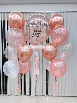 ลูกโป่ง วันเกิด Bubble ขนาด 24" พร้อม ช่อลูกโป่ง ช่อ 7 ลูก 2 ช่อ,ลูกโป่งใส ใส่กลิตเตอร์ พร้อมตกเเต่ง สามารถเปลี่ยนสีลูกโป่ง/เปลี่ยนข้อความ/เปลี่ยนขนาดได้