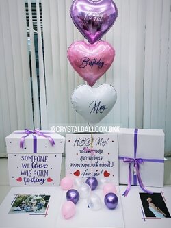Happy Birthday Surprise Box กล่องเซอร์ไพรส์วันเกิด ฟอยล์หัวใจ ขนาด 18" 3 ชิ้น พร้อมตกแต่ง สามารถใส่รูปได้ 2 ใบ สามารถเปลี่ยนสีลูกโป่ง/เปลี่ยนข้อความ/เปลี่ยนสี-ฟอยล์ตกแต่งได้