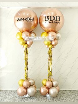 เสาลูกโป่ง เปิดงาน Bubble ขนาด 36" กลิตเตอร์สีโรสโกล 2 เสา พร้อมตกแต่ง สามารถเปลี่ยนสีลูกโป่ง/เปลี่ยนข้อความได้