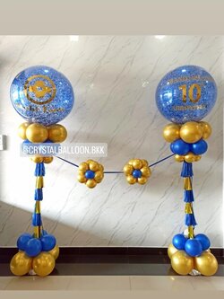 เสาลูกโป่ง เปิดร้าน Bubble ขนาด 36" กลิตเตอร์สีน้ำเงิน 2 เสา พร้อม ริบบิ้นตัดเปิดงาน 1 ท่าน พร้อมตกแต่ง สามารถเปลี่ยนสีลูกโป่ง/เปลี่ยนนข้อความได้