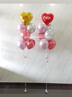 ลูกโป่ง วันเกิด ช่อลูกโป่งฟอยล์หัวใจ 18" ช่อ 7 ลูก 2 ช่อ พร้อมตกเเต่ง สามารถเปลี่ยนสีลูกโป่ง/เปลี่ยนข้อความได้