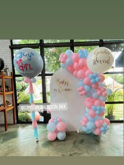 Organic Backdrop ทายเพศ ฉาก U คว่ำ ขนาด กว้าง 1 เมตร สูง 180 ซม. (ฉากสีขาว) พร้อม ลูกโป่งยาง ขนาด 36" สีเทา 1 ลูก พร้อมตกแต่ง สามารถเปลี่ยนสีลูกโป่ง/เปลี่ยนข้อความ/เปลี่ยนสี-ฉากได้