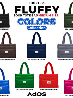 กระเป๋า Fluffy Book Tote Bags Medium Size Colors Collection รุ่น Zipper รหัส DRA00092-DRA00108 #AdOS