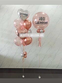 ลูกโป่ง วันเกิด Bubble ขนาด 24" กลิตเตอร์โรสโกล พร้อม ช่อลูกโป่งฟอยล์หัวใจ ช่อ 10 ลูก 1 ช่อ พร้อมตกเเต่ง สามารถเปลี่ยนสีลูกโป่ง/เปลี่ยนขนาด/เปลี่ยนข้อความ/เปลี่ยนสี-ฟอยล์ตกเเต่งได้