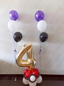 ลูกโป่ง วันเกิดเด็ก ฟอยล์ตัวเลข ขนาด 40" ตั้งฐาน 1 ชิ้น สีทองอ่อน พร้อม ช่อลูกโป่ง ช่อ 3 ลูก 1 ช่อ Theme Pokemon พร้อมตกแต่ง สามารถเปลี่ยนสีลูกโป่ง/เปลี่ยนสี-ฟอยล์ตัวเลข/เปลี่ยนสี-ฟอยล์ตกแต่งได้