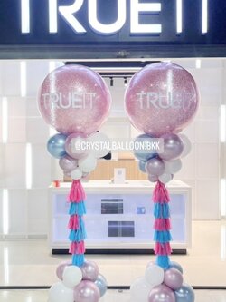 เสาลูกโป่ง เปิดร้าน Bubble ขนาด 36" กลิตเตอร์สีชมพู 2 เสา พร้อมตกแต่ง สามารถเปลี่ยนสีลูกโป่ง/เปลี่ยนข้อความได้