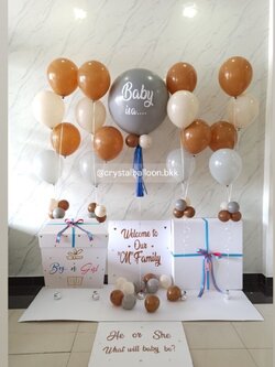 Gender Reveal Surprised Box กล่องเซอร์ไพรส์ทายเพศ ลูกโป่งยาง ขนาด 24" ลูกโป่งช่อ 4 ลูก 4 ช่อ ,พร้อมตกแต่ง สามารถใส่รูปได้ 4 ใบ สามารถเปลี่ยนสีลูกโป่ง/เปลี่ยนข้อความได้