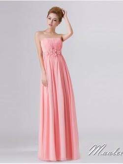 พร้อมเช่า ชุดราตรียาว เกาะอก สีโอรส แต่งดอกเก๋ๆ