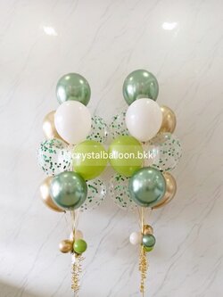 ลูกโป่ง แสดงความยินดี ลูกโป่งช่อ 10 ลูก 2 ช่อ Theme เขียว - ทอง พร้อมตกเเต่ง สามารถเปลี่ยนสีลูกโป่ง/ข้อความสามารถเปลี่ยนได้