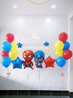 ลูกโป่ง วันเกิดเด็ก Theme Hero 2 ชิ้น พร้อม ช่อลูกโป่ง ช่อ 6 ลูก 2 ช่อ พร้อม ฟอยล์ดาว ขนาด 24" 2 ชิ้น,ฟอยล์ดาว ขนาด 10" 2 ชิ้น,ป้ายธง Happy Birthday 1 ชิ้น พร้อมตกเเต่ง สามารถเปลี่ยนสีลูกโป่ง/เปลี่ยนสี-ป้ายธง/เปลี่ยนสี-ฟอยล์ตกแต่ง/เปลี่ยน Theme 