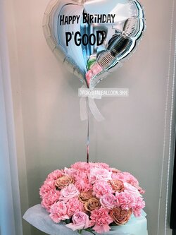 Flower Box Ecuador Rose โทนสี Cappuchino กับ ชมพู (กุหลาบนำเข้า,ดอกคาเนชั่น) สามารถเปลี่ยนประเภทดอกไม้ได้