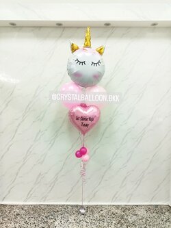 ลูกโป่ง เยี่ยมไข้ ช่อลูกโป่งฟอยล์หัว Unicorn ช่อ 5 ลูก 1 ช่อ พร้อมตกแต่ง ฟอยล์หัวใจ ขนาด 18" 1 ชิ้น,ลูกโป่งลายจุด 1 ลูก สามารถเปลี่ยนสีลูกโป่ง/เปลี่ยนข้อความ/เปลี่ยนฟอยล์ตกแต่งได้