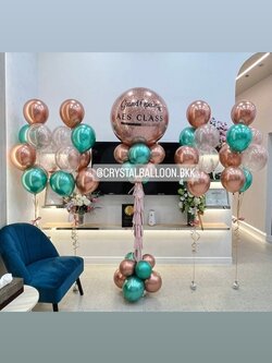 เสาลูกโป่ง เปิดร้าน Bubble ขนาด 36" กลิตเตอร์สีโรสโกล 1 เสา พร้อม ช่อลูกโป่งสีโครเมี่ยม ช่อ 7 ลูก 4 ช่อ พร้อมตกแต่ง สามารถเปลี่ยนสีลูกโป่ง/เปลี่ยนข้อความได้