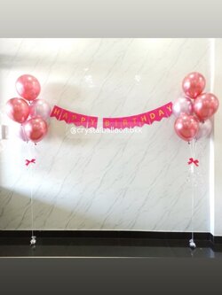 ลูกโป่ง วันเกิด ช่อลูกโป่งสีโครเมี่ยม ช่อละ 5 ลูก 2 ช่อ พร้อม ป้ายธง Happy Birthday 1 ชิ้น พร้อมตกแต่ง สามารถเปลี่ยนสีลูกโป่งได้