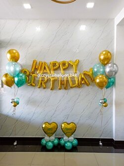 ลูกโป่ง วันเกิด ช่อลูกโป่ง ช่อ 5 ลูก 2 ช่อ พร้อม ฟอยล์หัวใจ ขนาด 18" 2 ชิ้น ,ฟอยล์แฮปปี้เบิรด์เดย์ 1 ชุด พร้อมตกแต่ง สามารถเปลี่ยนสีลูกโป่ง/เปลี่ยนข้อความได้