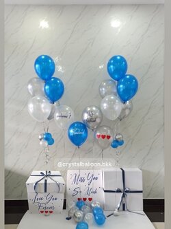 Surprised box กล่องเซอร์ไพรส์ พร้อม ลูกโป่ง 4 ลูก พร้อมตกเเต่ง สามารถใส่รูปได้ 2 ใบ สามารถเปลี่ยนสีลูกโป่ง/เปลี่ยนสีข้อความได้