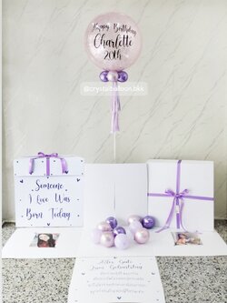 Happy birthday Surprise Box กล่องเซอร์ไพรส์วันเกิด Bubble ขนาด 24" กลิตเตอร์สีชมพู ,พร้อมตกแต่ง สามารถใส่รูปได้ 4 ใบ สามารถเปลี่ยนสีลูกโป่ง/เปลี่ยนข้อความได้