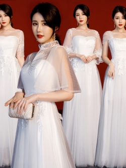 Pre-order เดรส สีขาว ชุดราตรียาว มีหลายแบบให้เลือก (ซิปหลัง)