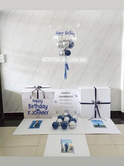 Happy Birthday กล่องเซอร์ไพรส์วันเกิด Bubble USA ขนาด 24" พร้อมตกแต่ง สามารถใส่รูปได้ 4 ใบ สามารถเปลี่ยนสีลูกโป่ง/เปลี่ยนข้อความได้